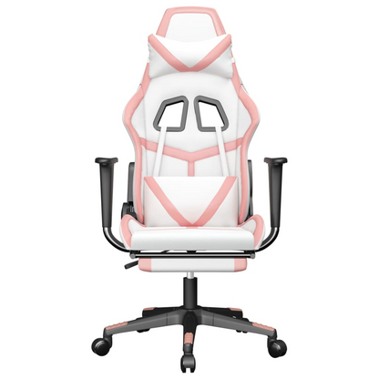 vidaXL Gaming Chair with Footrest White and Pink Faux Leather