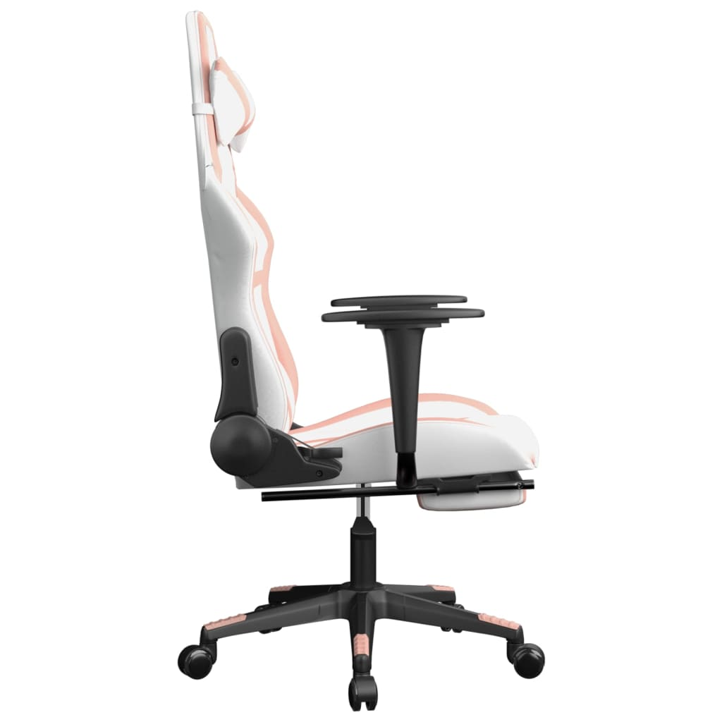 vidaXL Gaming Chair with Footrest White and Pink Faux Leather