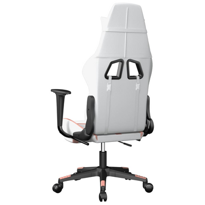 vidaXL Gaming Chair with Footrest White and Pink Faux Leather