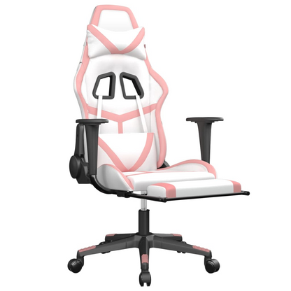 vidaXL Gaming Chair with Footrest White and Pink Faux Leather