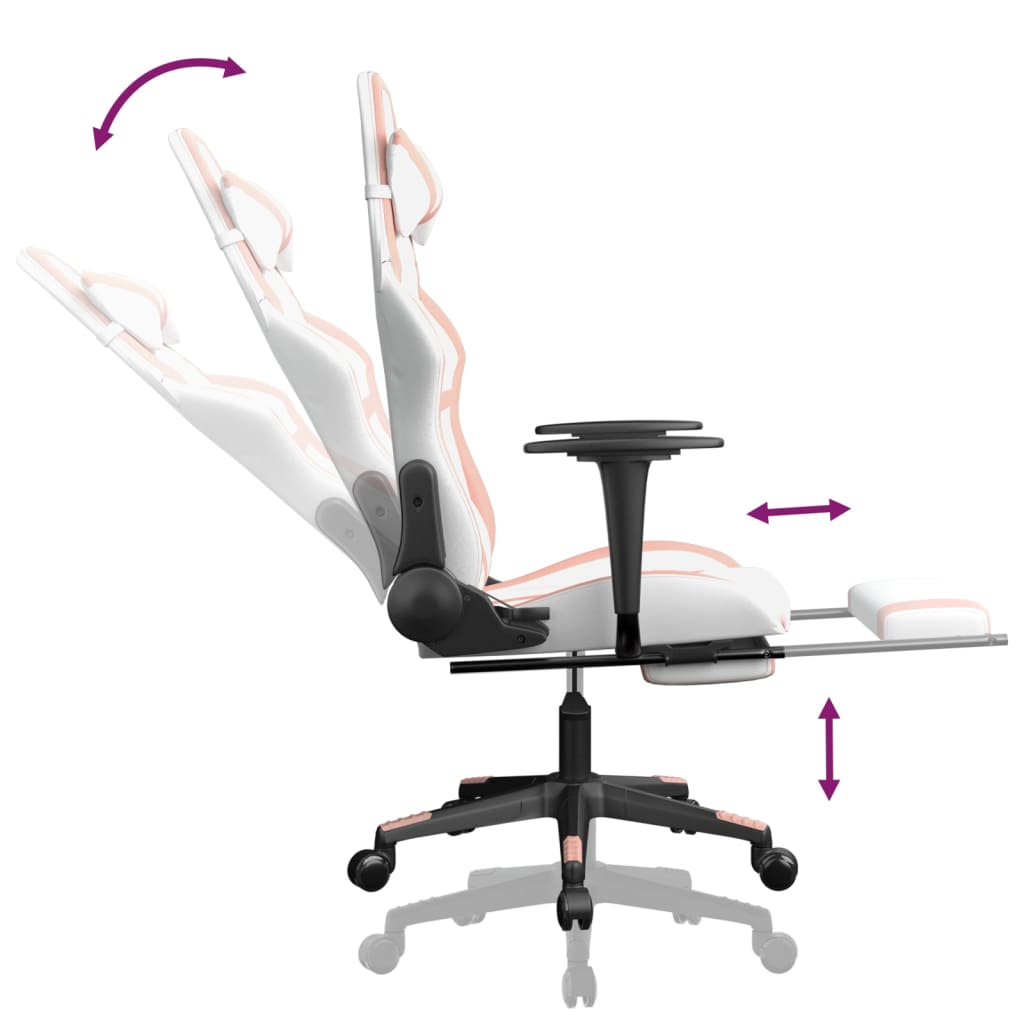 vidaXL Gaming Chair with Footrest White and Pink Faux Leather