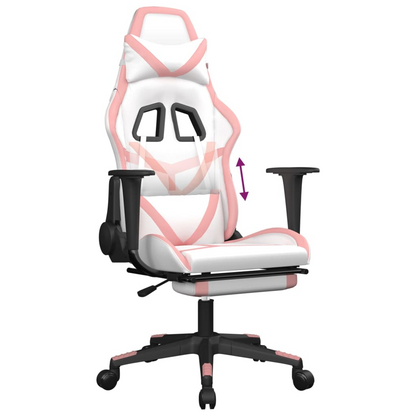 vidaXL Gaming Chair with Footrest White and Pink Faux Leather