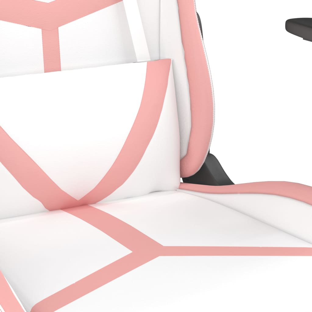 vidaXL Gaming Chair with Footrest White and Pink Faux Leather