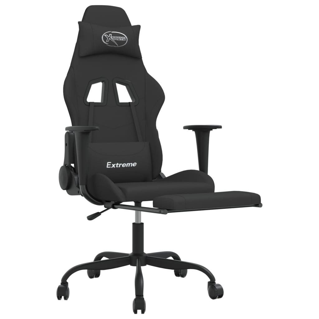 vidaXL Gaming Chair with Footrest Black Fabric