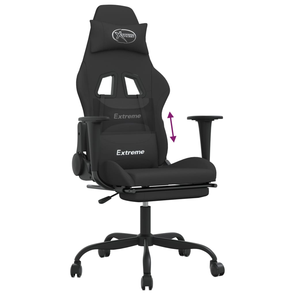 vidaXL Gaming Chair with Footrest Black Fabric