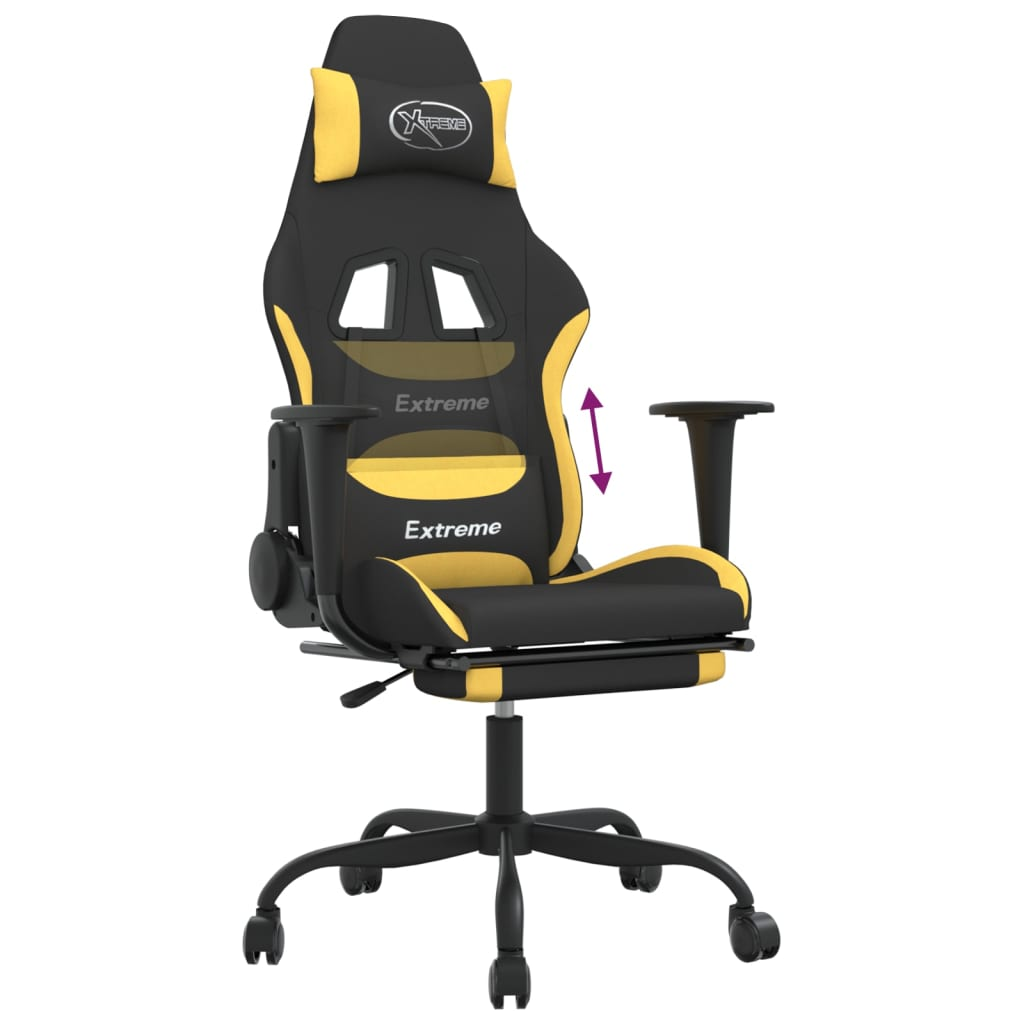 vidaXL Gaming Chair with Footrest Black and Yellow Fabric