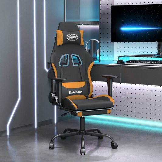 vidaXL Gaming Chair with Footrest Black and Orange Fabric