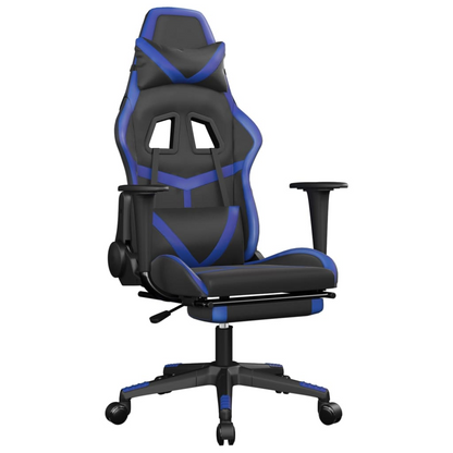 vidaXL Gaming Chair with Footrest Black and Blue Faux Leather