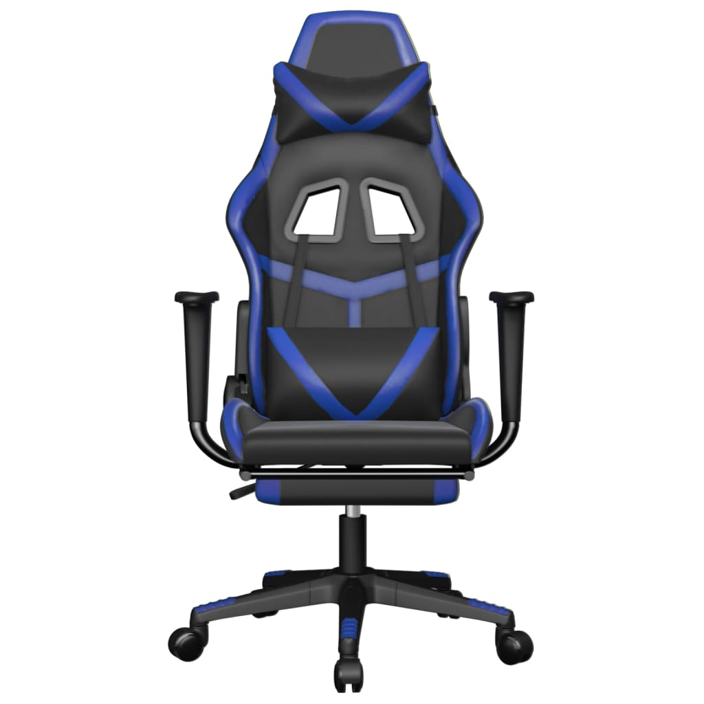 vidaXL Gaming Chair with Footrest Black and Blue Faux Leather