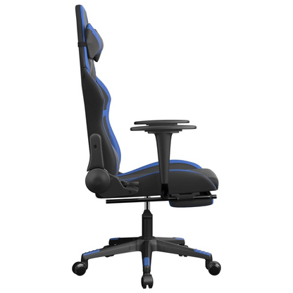 vidaXL Gaming Chair with Footrest Black and Blue Faux Leather