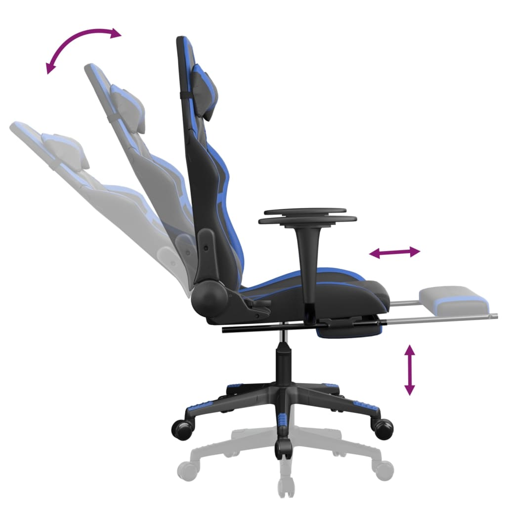 vidaXL Gaming Chair with Footrest Black and Blue Faux Leather