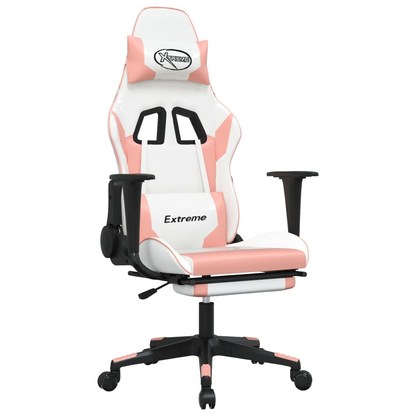 vidaXL Gaming Chair with Footrest White and Pink Faux Leather