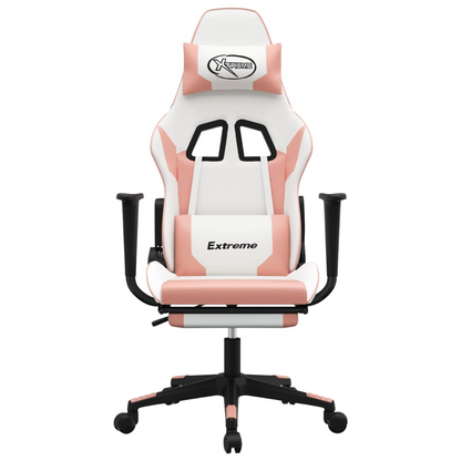 vidaXL Gaming Chair with Footrest White and Pink Faux Leather