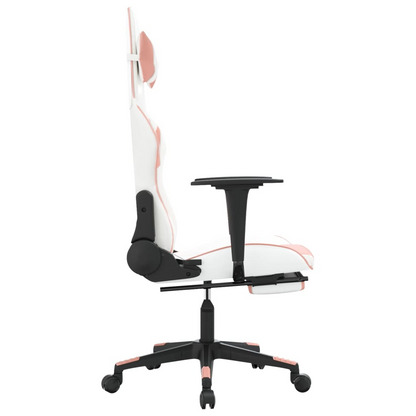 vidaXL Gaming Chair with Footrest White and Pink Faux Leather