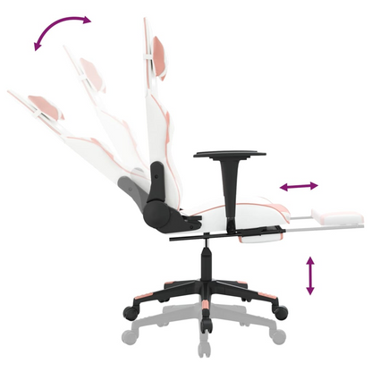 vidaXL Gaming Chair with Footrest White and Pink Faux Leather