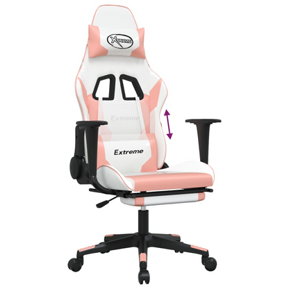 vidaXL Gaming Chair with Footrest White and Pink Faux Leather