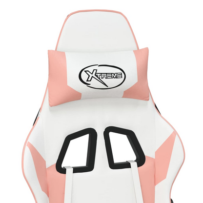 vidaXL Gaming Chair with Footrest White and Pink Faux Leather