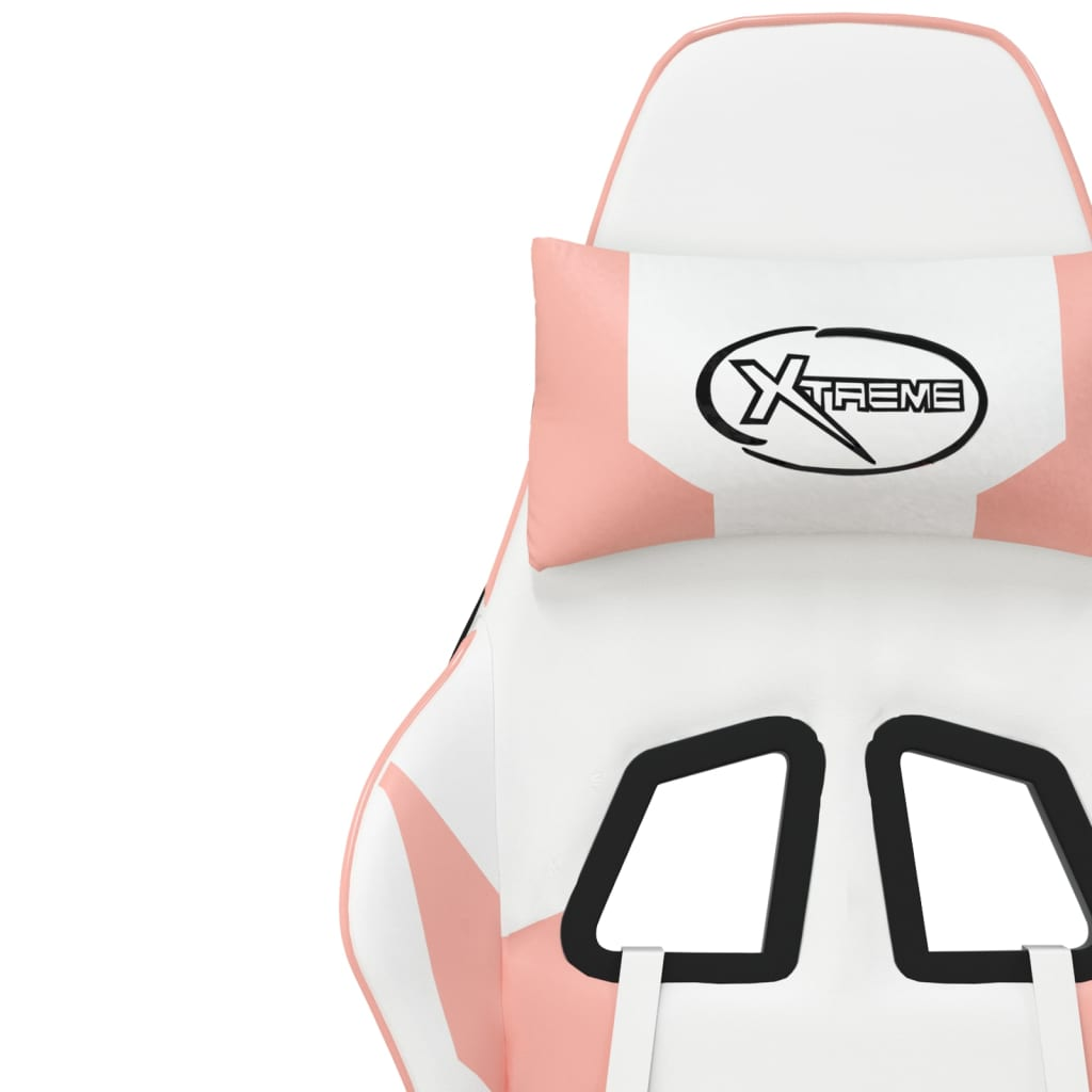 vidaXL Gaming Chair with Footrest White and Pink Faux Leather