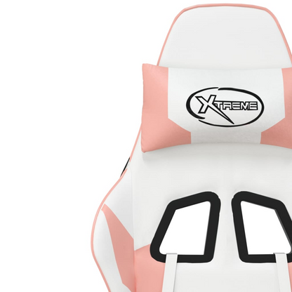 vidaXL Gaming Chair with Footrest White and Pink Faux Leather