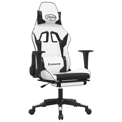 vidaXL Gaming Chair with Footrest White and Black Faux Leather