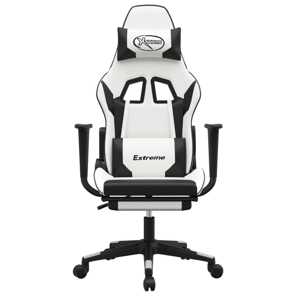 vidaXL Gaming Chair with Footrest White and Black Faux Leather