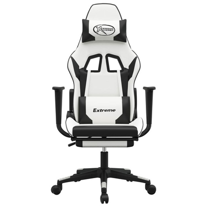 vidaXL Gaming Chair with Footrest White and Black Faux Leather