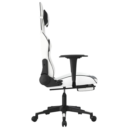 vidaXL Gaming Chair with Footrest White and Black Faux Leather