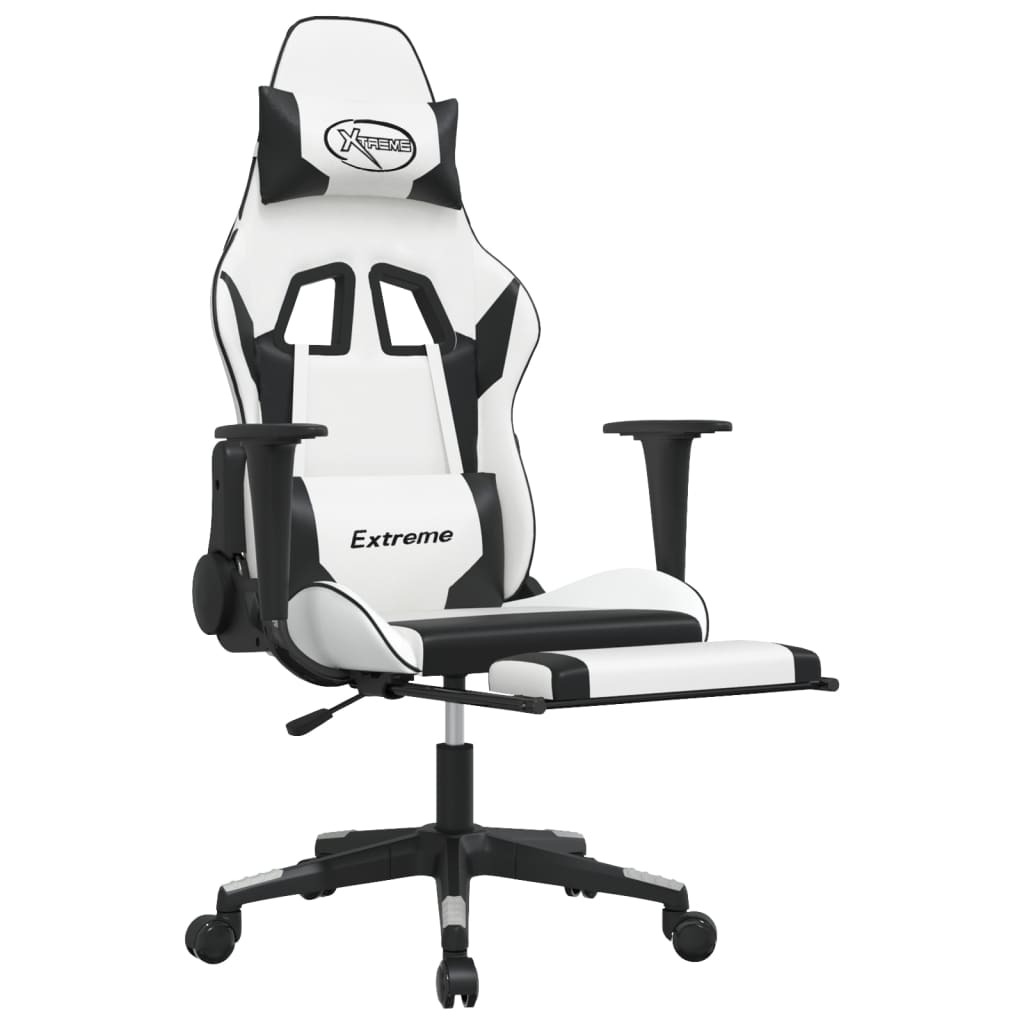 vidaXL Gaming Chair with Footrest White and Black Faux Leather