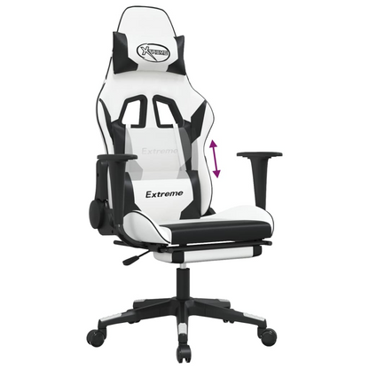 vidaXL Gaming Chair with Footrest White and Black Faux Leather