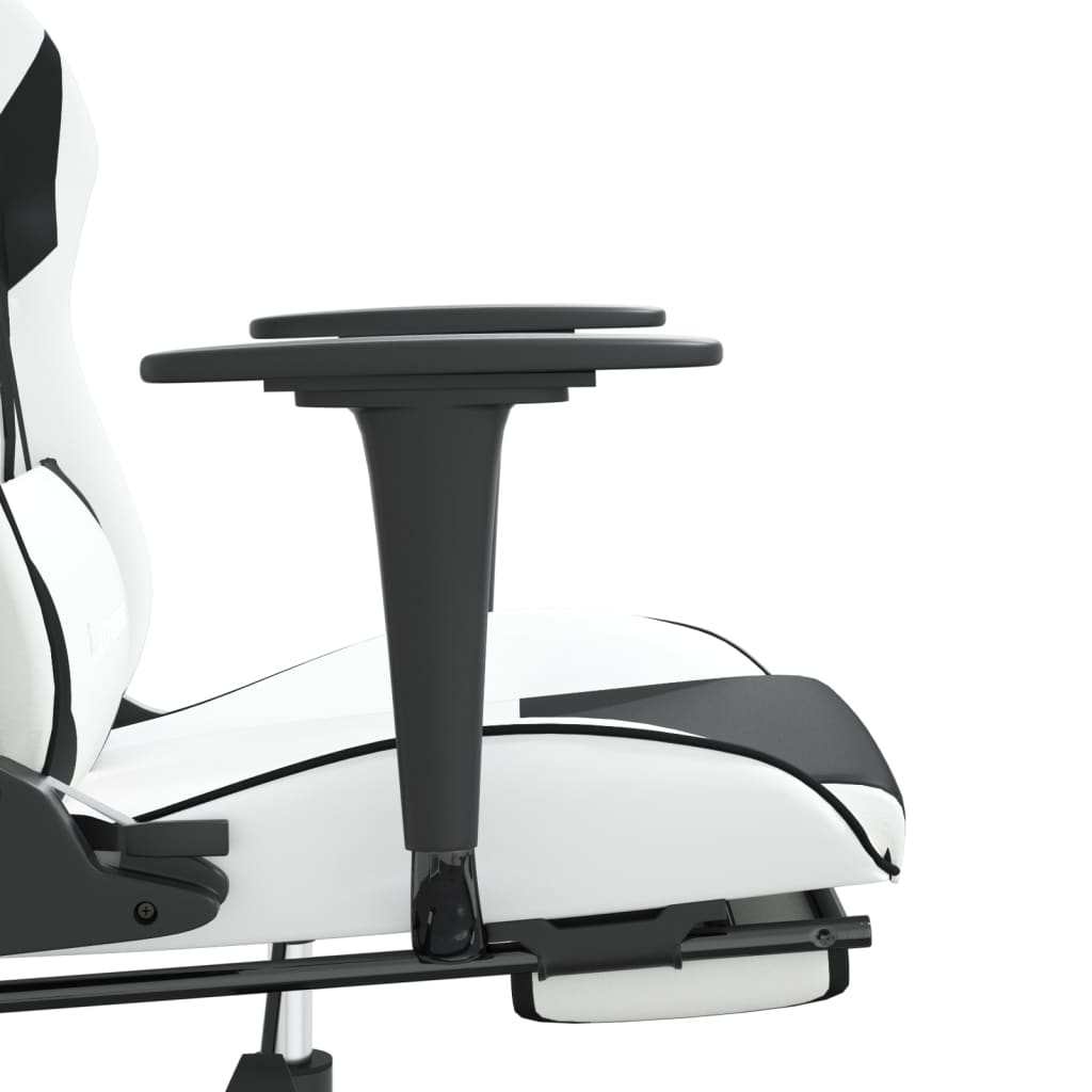 vidaXL Gaming Chair with Footrest White and Black Faux Leather