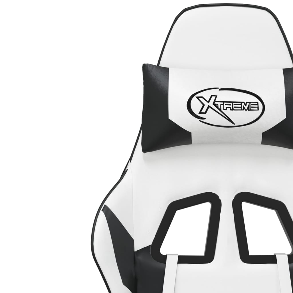 vidaXL Gaming Chair with Footrest White and Black Faux Leather