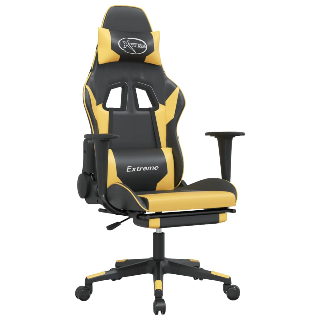 vidaXL Gaming Chair with Footrest Black and Gold Faux Leather