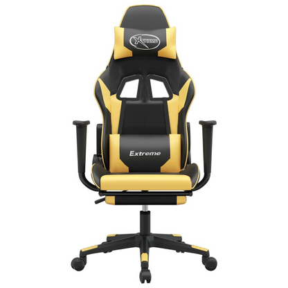 vidaXL Gaming Chair with Footrest Black and Gold Faux Leather