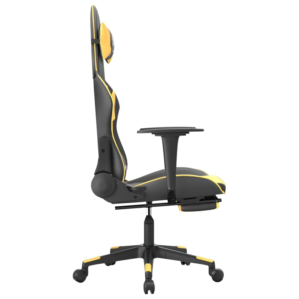 vidaXL Gaming Chair with Footrest Black and Gold Faux Leather