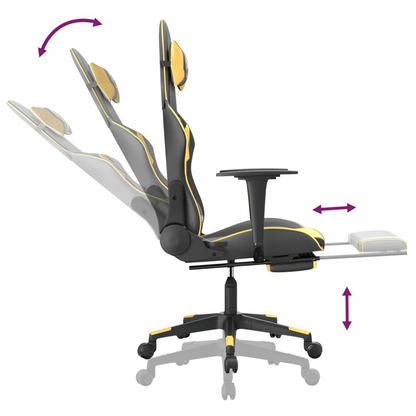 vidaXL Gaming Chair with Footrest Black and Gold Faux Leather