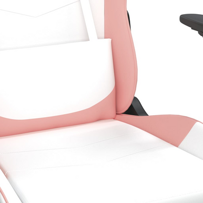 vidaXL Massage Gaming Chair with Footrest White&Pink Faux Leather