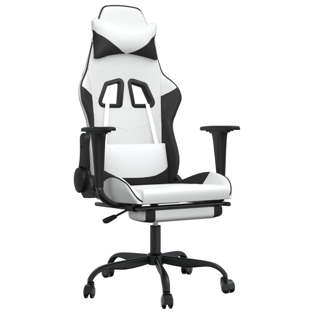 vidaXL Massage Gaming Chair with Footrest White&Black Faux Leather