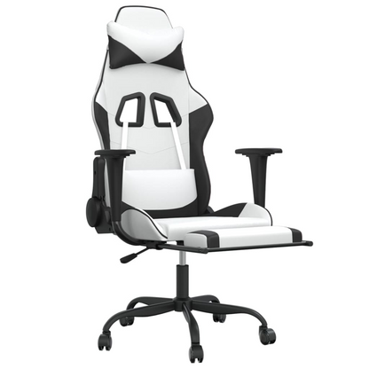 vidaXL Massage Gaming Chair with Footrest White&Black Faux Leather