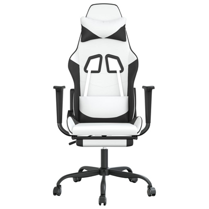 vidaXL Massage Gaming Chair with Footrest White&Black Faux Leather