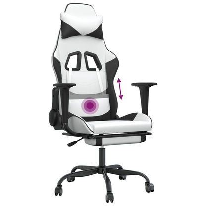 vidaXL Massage Gaming Chair with Footrest White&Black Faux Leather