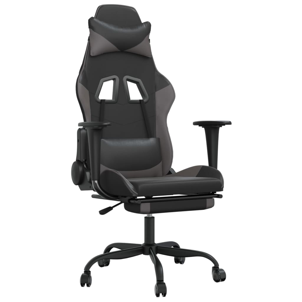 vidaXL Massage Gaming Chair with Footrest Black&Gray Faux Leather