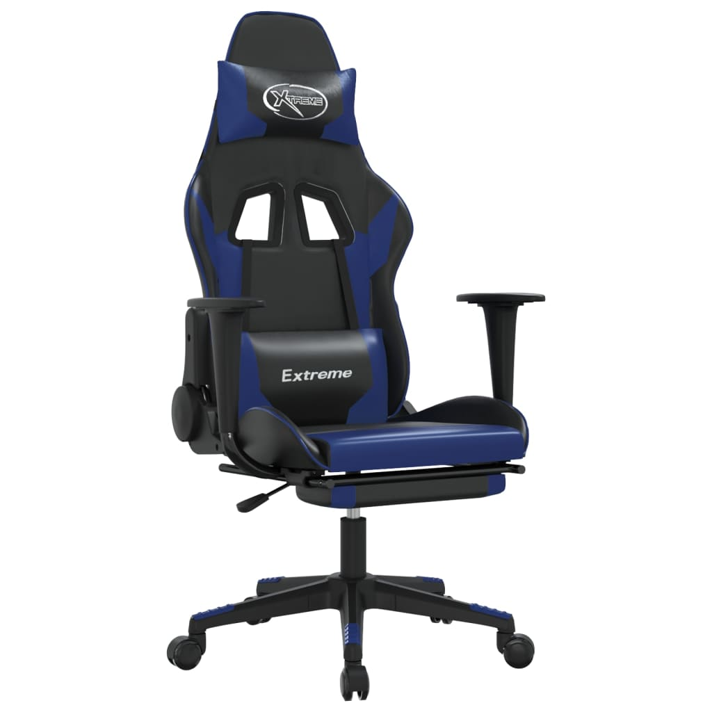 vidaXL Massage Gaming Chair with Footrest Black&Blue Faux Leather