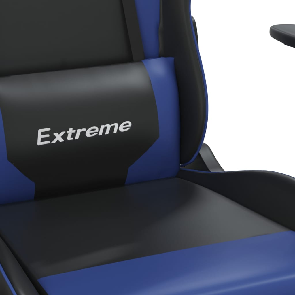 vidaXL Massage Gaming Chair with Footrest Black&Blue Faux Leather