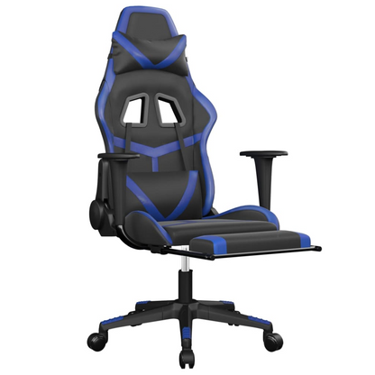 vidaXL Massage Gaming Chair with Footrest Black&Blue Faux Leather