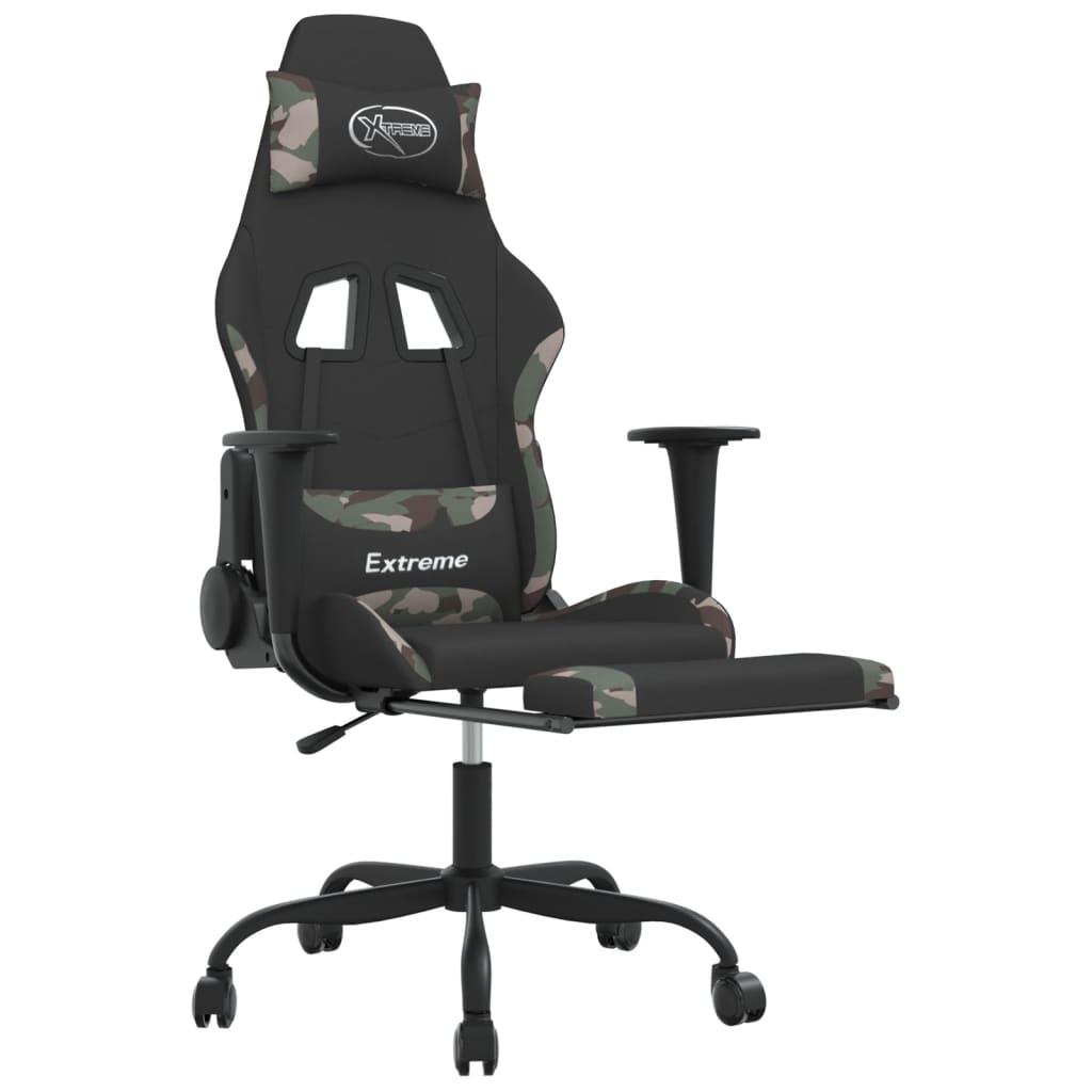 vidaXL Massage Gaming Chair with Footrest Black and Camouflage Fabric