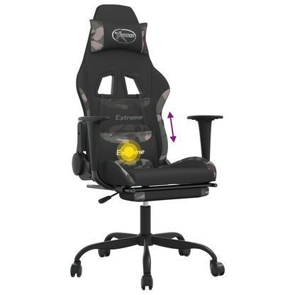 vidaXL Massage Gaming Chair with Footrest Black and Camouflage Fabric