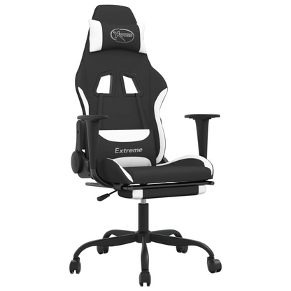 vidaXL Massage Gaming Chair with Footrest Black and White Fabric