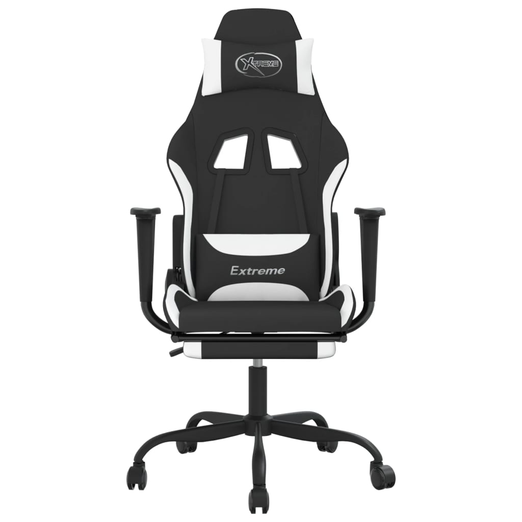 vidaXL Massage Gaming Chair with Footrest Black and White Fabric