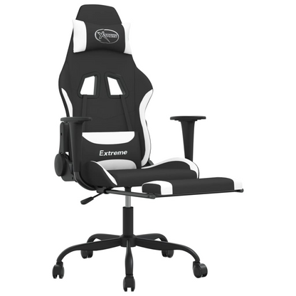 vidaXL Massage Gaming Chair with Footrest Black and White Fabric