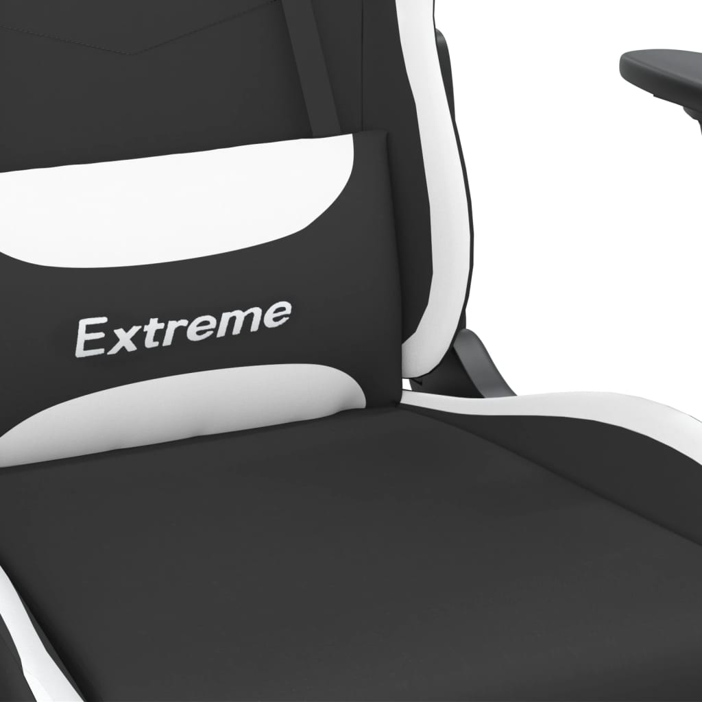 vidaXL Massage Gaming Chair with Footrest Black and White Fabric